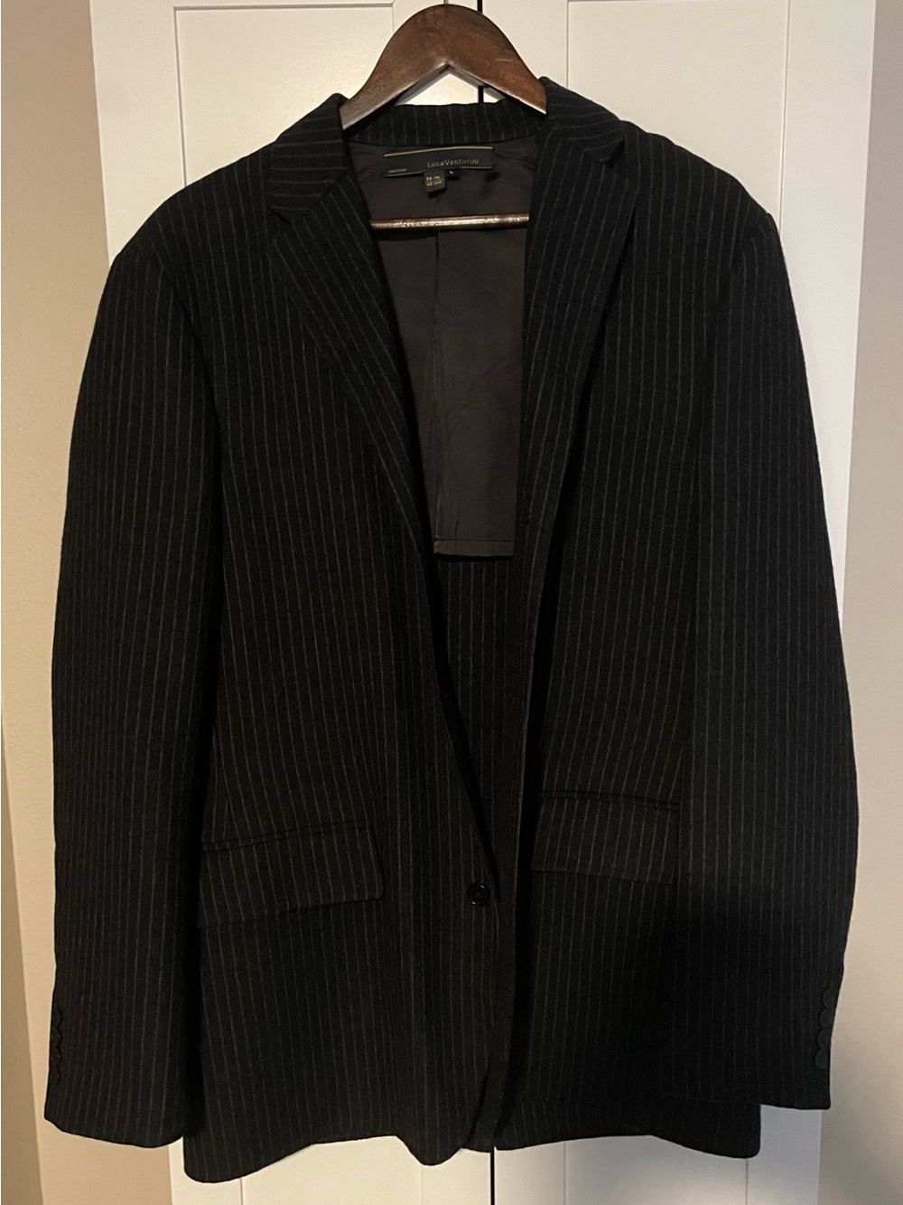 Vintage Pure Virgin Wool - Made in Italy 🇮🇹 - Charcoal Black Pinstripe Coat (L)